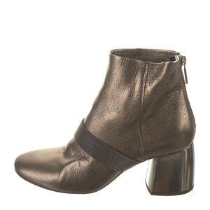 Brunello Cucinelli Metallic Bronze Monili Block Heel Ankle Boots 38.5
